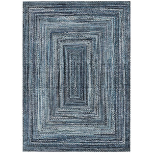 HomeRoots 10' Stylish Navy Blue and Ivory Geometric Washable Area Rug for Indoor/Outdoor Use, Great Durability! 618924