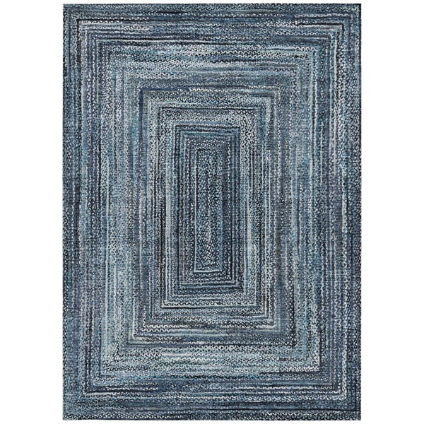 HomeRoots 10' Stylish Navy Blue and Ivory Geometric Washable Area Rug for Indoor/Outdoor Use, Great Durability! 618924