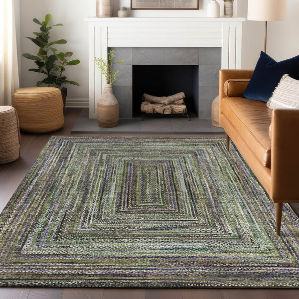 HomeRoots 5' X 8' Olive Green Geometric Area Rug - Stylish, Durable, Washable for Indoor & Outdoor Spaces 618926