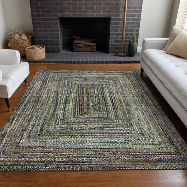 HomeRoots 5' X 8' Olive Green Geometric Area Rug - Stylish, Durable, Washable for Indoor & Outdoor Spaces 618926