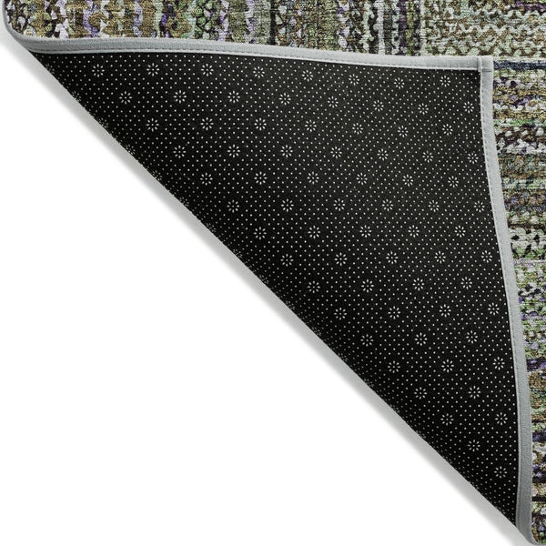 HomeRoots 8' Modern Round Geometric Area Rug in Olive Green, Lavender & Fern - Washable & Versatile Design 618927