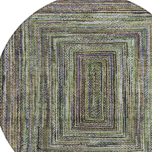 HomeRoots 8' Modern Round Geometric Area Rug in Olive Green, Lavender & Fern - Washable & Versatile Design 618927