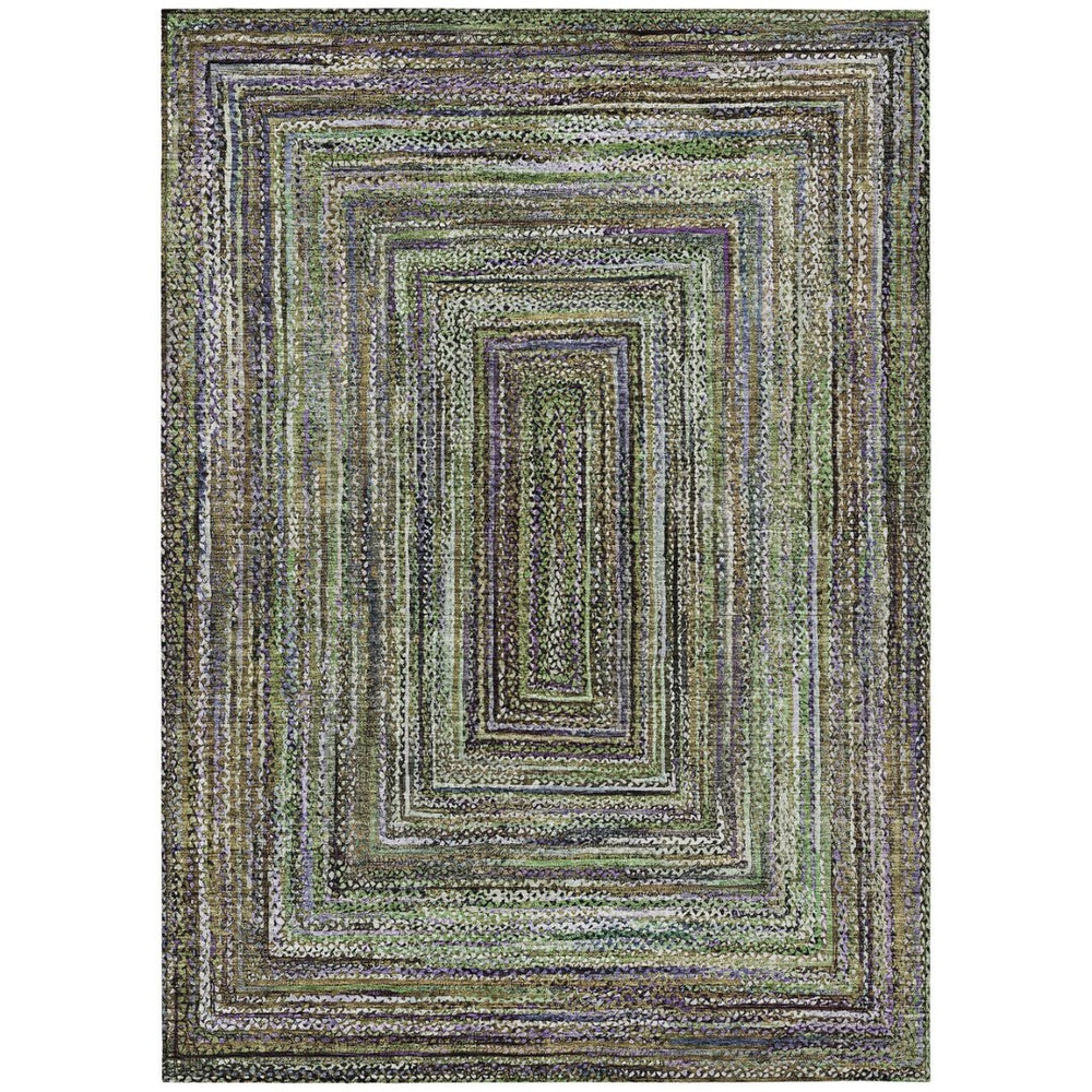 HomeRoots 8' X 10' Geometric Area Rug in Olive Green, Lavender & Fern - Washable, Durable for Indoor/Outdoor Use 618928