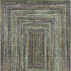 HomeRoots 9' X 12' Geometric Washable Area Rug in Olive Green & Lavender - Stylish for Indoor & Outdoor Use 618929