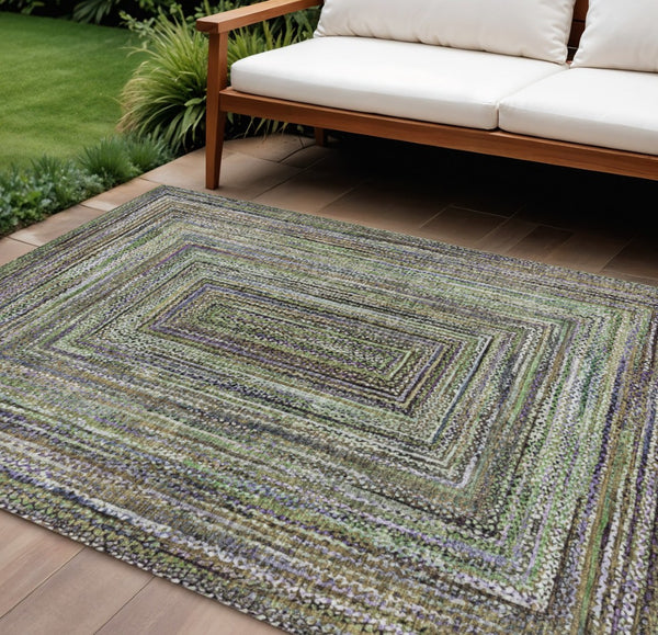 HomeRoots 10' Geometric Olive Green & Lavender Indoor/Outdoor Area Rug - Washable, Stain-Resistant, Durable! 618930