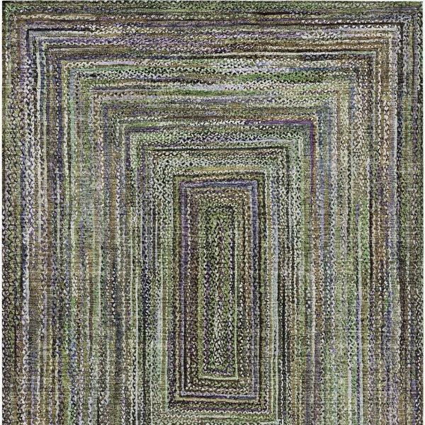 HomeRoots 10' Geometric Olive Green & Lavender Indoor/Outdoor Area Rug - Washable, Stain-Resistant, Durable! 618930