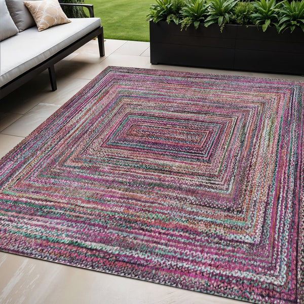 HomeRoots 5' Stylish Pink Mauve & Teal Blue Geometric Washable Area Rug for Indoor/Outdoor Use, 5x8 ft 618932