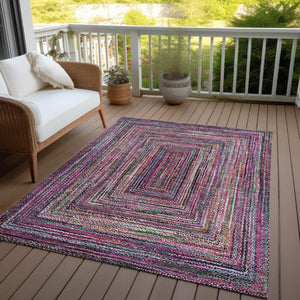 HomeRoots 5' Stylish Pink Mauve & Teal Blue Geometric Washable Area Rug for Indoor/Outdoor Use, 5x8 ft 618932