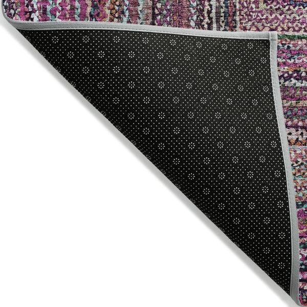 HomeRoots 5' Stylish Pink Mauve & Teal Blue Geometric Washable Area Rug for Indoor/Outdoor Use, 5x8 ft 618932