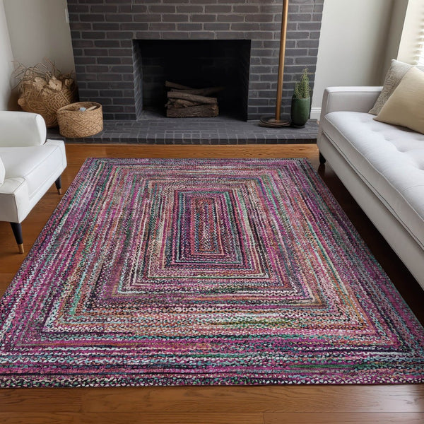 HomeRoots 5' Stylish Pink Mauve & Teal Blue Geometric Washable Area Rug for Indoor/Outdoor Use, 5x8 ft 618932