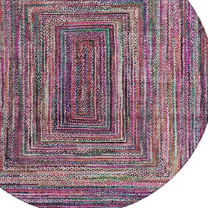 HomeRoots 8' Stylish Pink, Mauve & Teal Blue Round Geometric Washable Rug for Indoor/Outdoor Spaces, Durable & Chic 618933
