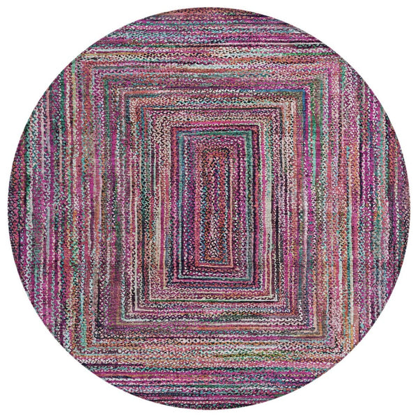 HomeRoots 8' Stylish Pink, Mauve & Teal Blue Round Geometric Washable Rug for Indoor/Outdoor Spaces, Durable & Chic 618933