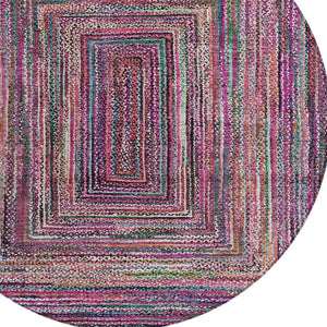 HomeRoots 8' Stylish Pink, Mauve & Teal Blue Round Geometric Washable Rug for Indoor/Outdoor Spaces, Durable & Chic 618933