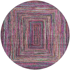 HomeRoots 8' Stylish Pink, Mauve & Teal Blue Round Geometric Washable Rug for Indoor/Outdoor Spaces, Durable & Chic 618933