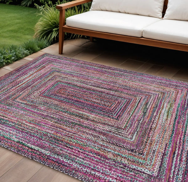 HomeRoots 9' Geometric Pink Mauve & Teal Blue Area Rug - Washable Indoor/Outdoor Design for Stylish Spaces 618935