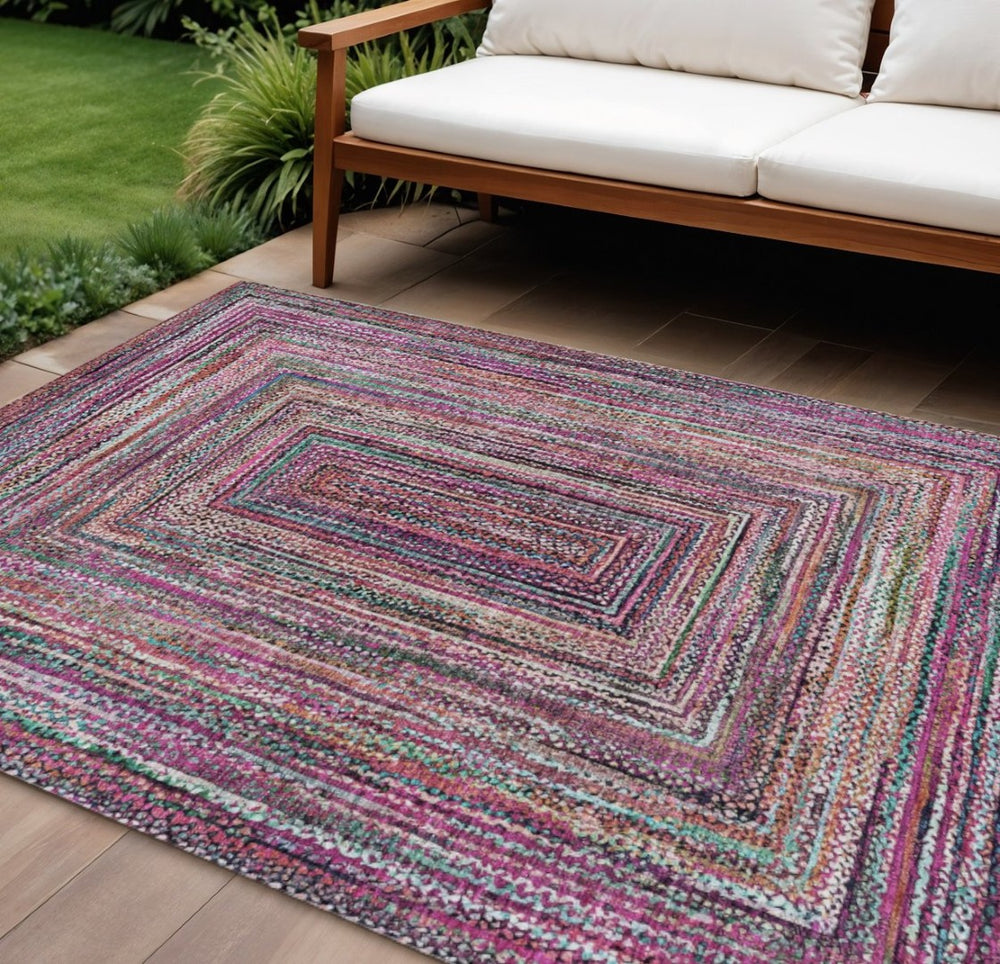 HomeRoots 10' Geometric Washable Area Rug in Pink Mauve & Teal Blue - Perfect for Indoor & Outdoor Spaces! 618936