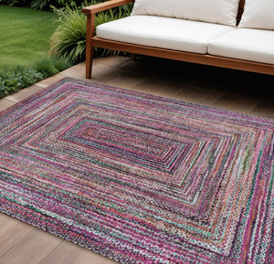HomeRoots 10' Geometric Washable Area Rug in Pink Mauve & Teal Blue - Perfect for Indoor & Outdoor Spaces! 618936