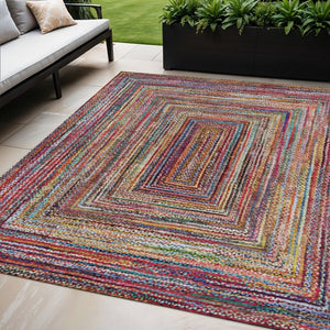 HomeRoots 5' Stylish Rust Blue and Gold Geometric Area Rug - Washable, Durable for Indoor & Outdoor Use! 618938