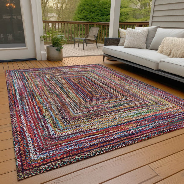 HomeRoots 5' Stylish Rust Blue and Gold Geometric Area Rug - Washable, Durable for Indoor & Outdoor Use! 618938