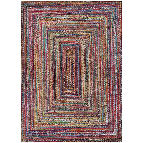 HomeRoots 8' X 10' Vibrant Rust Blue and Gold Geometric Area Rug – Durable, Washable, Indoor/Outdoor Use! 618940