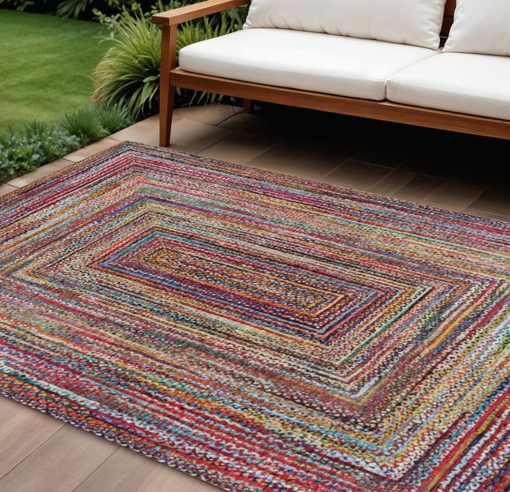 HomeRoots 8' X 10' Vibrant Rust Blue and Gold Geometric Area Rug – Durable, Washable, Indoor/Outdoor Use! 618940