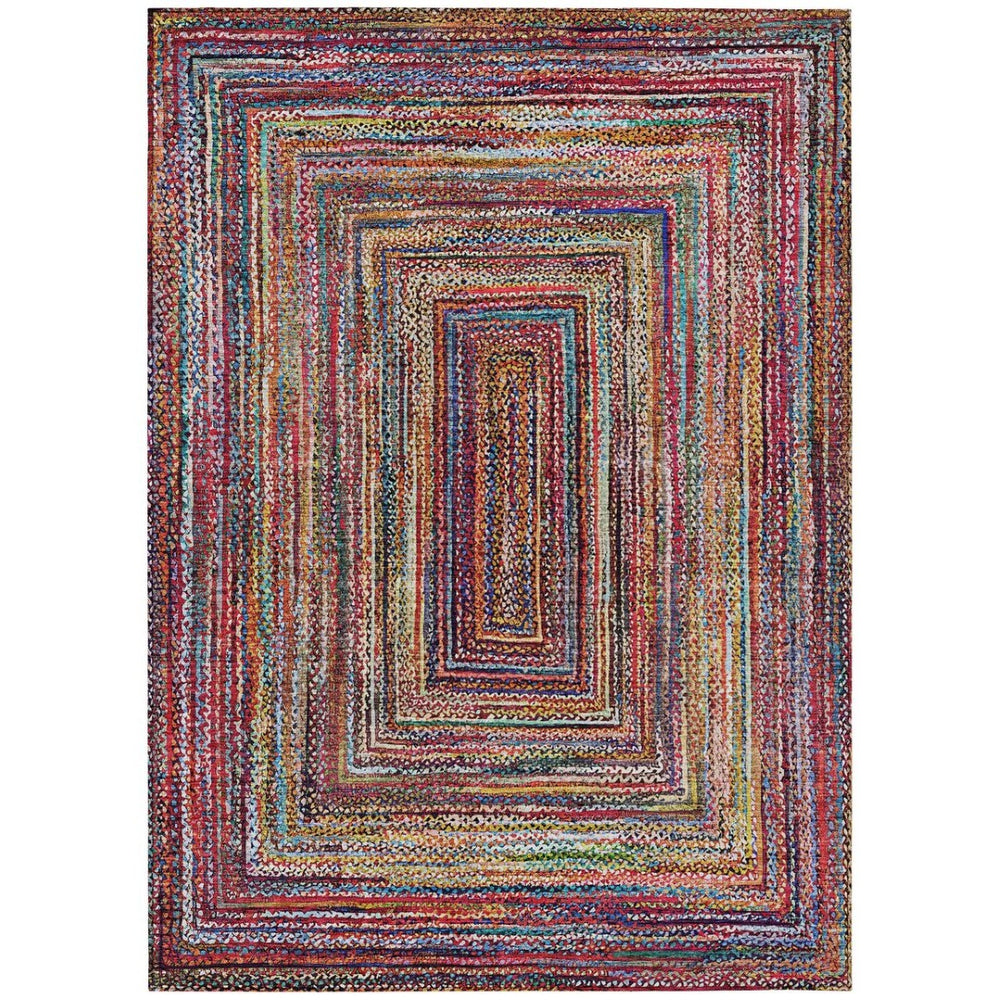 HomeRoots 8' X 10' Vibrant Rust Blue and Gold Geometric Area Rug – Durable, Washable, Indoor/Outdoor Use! 618940