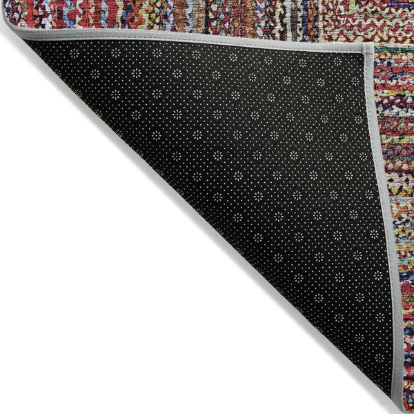 HomeRoots 8' X 10' Vibrant Rust Blue and Gold Geometric Area Rug – Durable, Washable, Indoor/Outdoor Use! 618940
