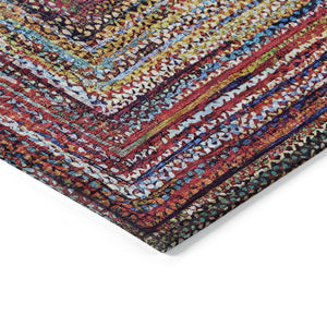 HomeRoots 8' X 10' Vibrant Rust Blue and Gold Geometric Area Rug – Durable, Washable, Indoor/Outdoor Use! 618940