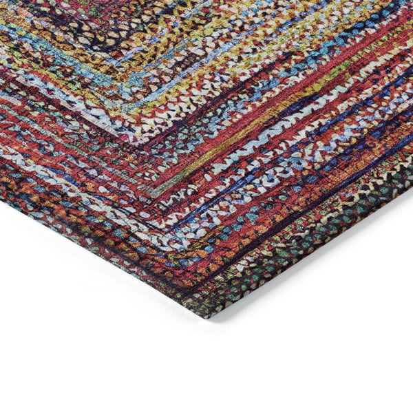 HomeRoots 8' X 10' Vibrant Rust Blue and Gold Geometric Area Rug – Durable, Washable, Indoor/Outdoor Use! 618940