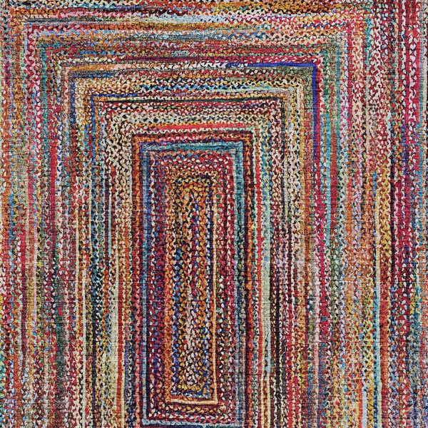 HomeRoots 8' X 10' Vibrant Rust Blue and Gold Geometric Area Rug – Durable, Washable, Indoor/Outdoor Use! 618940