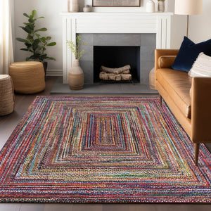 HomeRoots 8' X 10' Vibrant Rust Blue and Gold Geometric Area Rug – Durable, Washable, Indoor/Outdoor Use! 618940