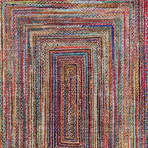 HomeRoots 9' X 12' Rust Blue Gold Geometric Washable Rug - Durable Indoor/Outdoor Area Rug for High-Traffic Spaces 618941