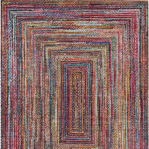 HomeRoots 9' X 12' Rust Blue Gold Geometric Washable Rug - Durable Indoor/Outdoor Area Rug for High-Traffic Spaces 618941