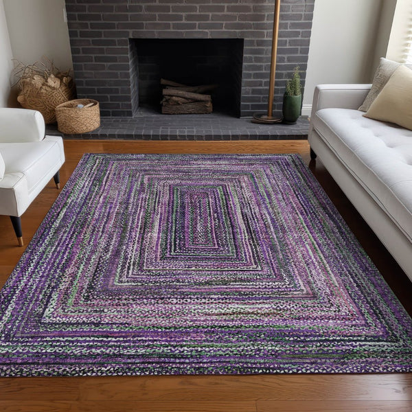 HomeRoots 5' Stylish Purple Lavender & Gray Geometric Washable Area Rug for Indoor/Outdoor Spaces - Durable! 618944