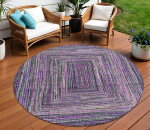 HomeRoots 8' Round Geometric Washable Area Rug in Purple, Lavender & Gray for Indoor/Outdoor Style & Durability 618945
