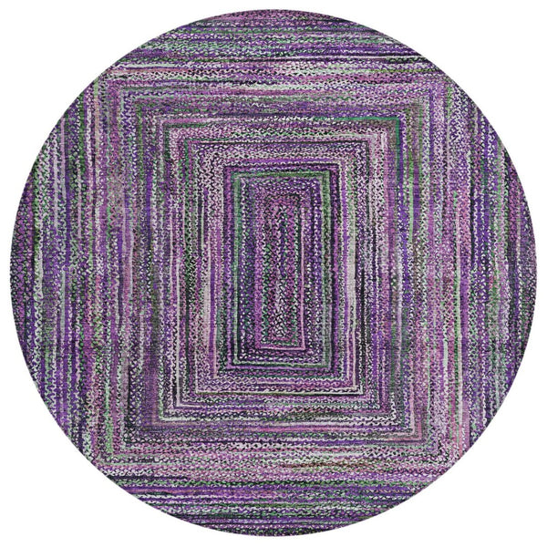 HomeRoots 8' Round Geometric Washable Area Rug in Purple, Lavender & Gray for Indoor/Outdoor Style & Durability 618945