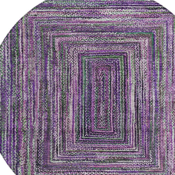 HomeRoots 8' Round Geometric Washable Area Rug in Purple, Lavender & Gray for Indoor/Outdoor Style & Durability 618945