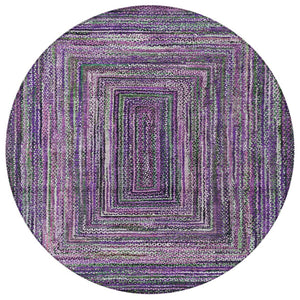 HomeRoots 8' Round Geometric Washable Area Rug in Purple, Lavender & Gray for Indoor/Outdoor Style & Durability 618945