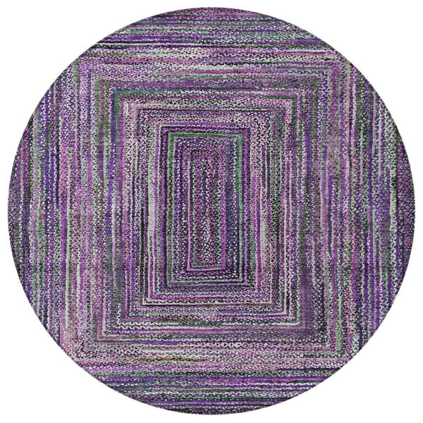 HomeRoots 8' Round Geometric Washable Area Rug in Purple, Lavender & Gray for Indoor/Outdoor Style & Durability 618945