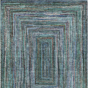 HomeRoots 5' Teal Blue Brown Ivory Geometric Indoor Outdoor Area Rug - Stylish, Washable & Durable Design! 618950