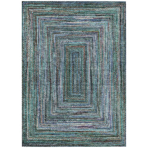 HomeRoots 5' Teal Blue Brown Ivory Geometric Indoor Outdoor Area Rug - Stylish, Washable & Durable Design! 618950