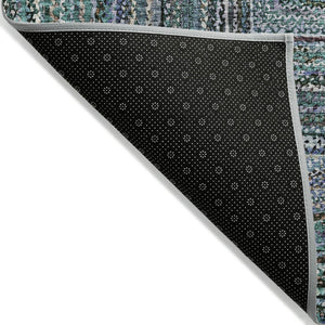 HomeRoots 5' Teal Blue Brown Ivory Geometric Indoor Outdoor Area Rug - Stylish, Washable & Durable Design! 618950