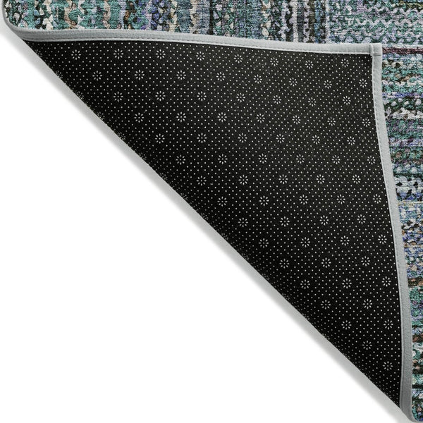 HomeRoots 5' Teal Blue Brown Ivory Geometric Indoor Outdoor Area Rug - Stylish, Washable & Durable Design! 618950
