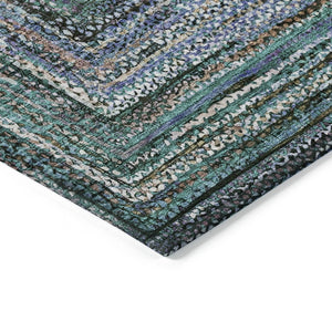 HomeRoots 5' Teal Blue Brown Ivory Geometric Indoor Outdoor Area Rug - Stylish, Washable & Durable Design! 618950