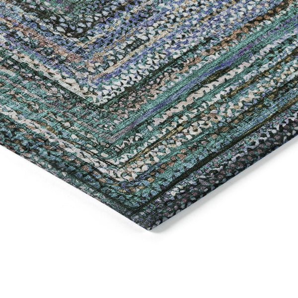HomeRoots 5' Teal Blue Brown Ivory Geometric Indoor Outdoor Area Rug - Stylish, Washable & Durable Design! 618950