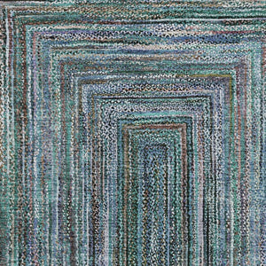 HomeRoots 5' Teal Blue Brown Ivory Geometric Indoor Outdoor Area Rug - Stylish, Washable & Durable Design! 618950