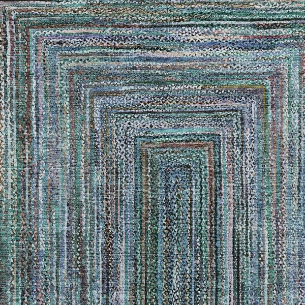 HomeRoots 5' Teal Blue Brown Ivory Geometric Indoor Outdoor Area Rug - Stylish, Washable & Durable Design! 618950