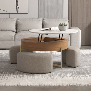 English Elm Vita Modern 31.5" Round Lift-Top Coffee Table Set with Iron Legs and Storage Shelves, Stylish Brown B341S00044