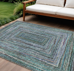 HomeRoots 8' Geometric Teal Blue, Brown & Ivory Washable Area Rug for Indoor & Outdoor Spaces - Stylish & Durable 618952