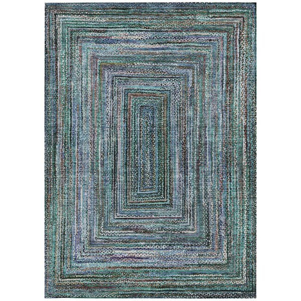HomeRoots 8' Geometric Teal Blue, Brown & Ivory Washable Area Rug for Indoor & Outdoor Spaces - Stylish & Durable 618952